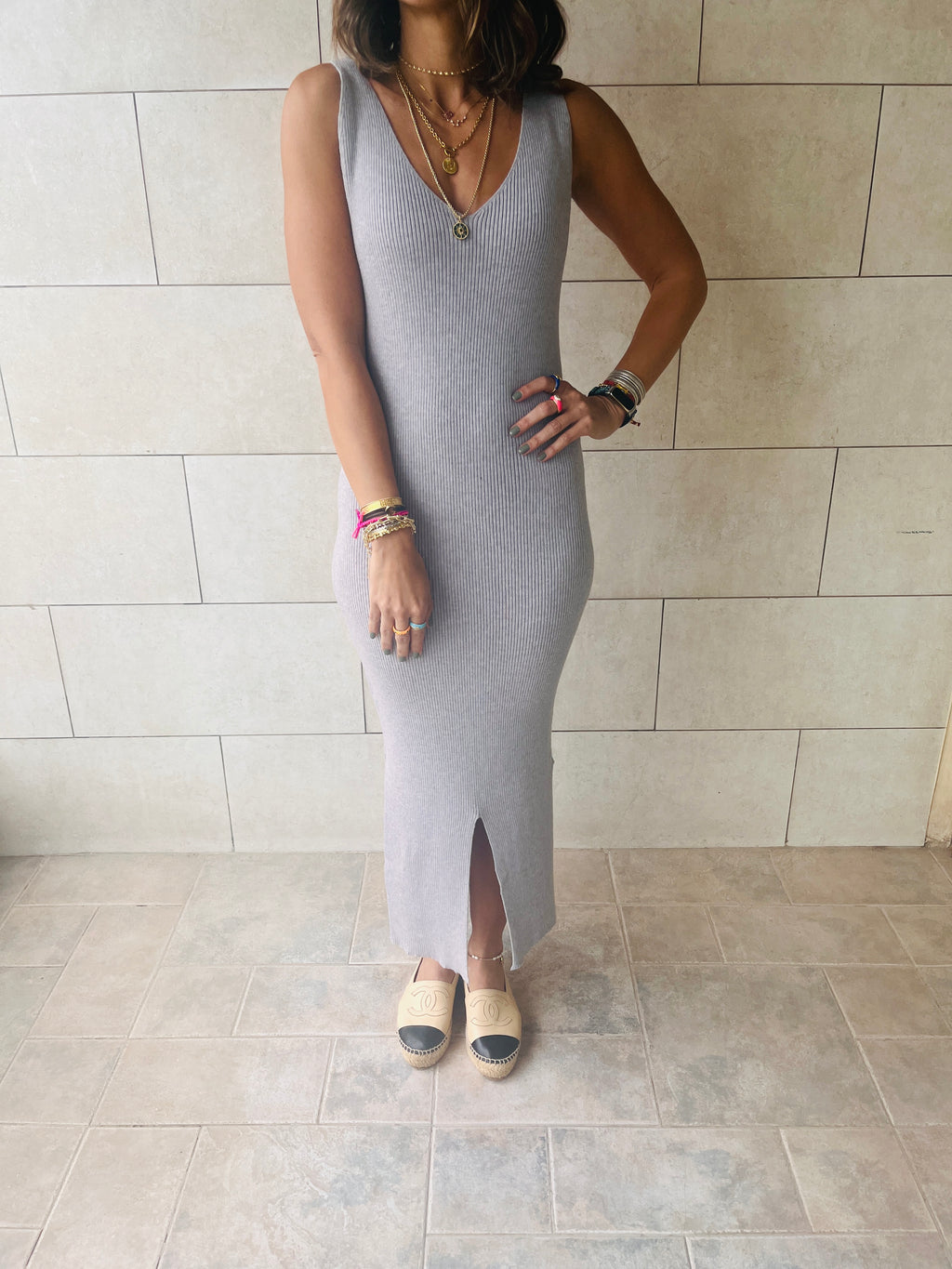 Grey Ribbed Essential Knit Dress