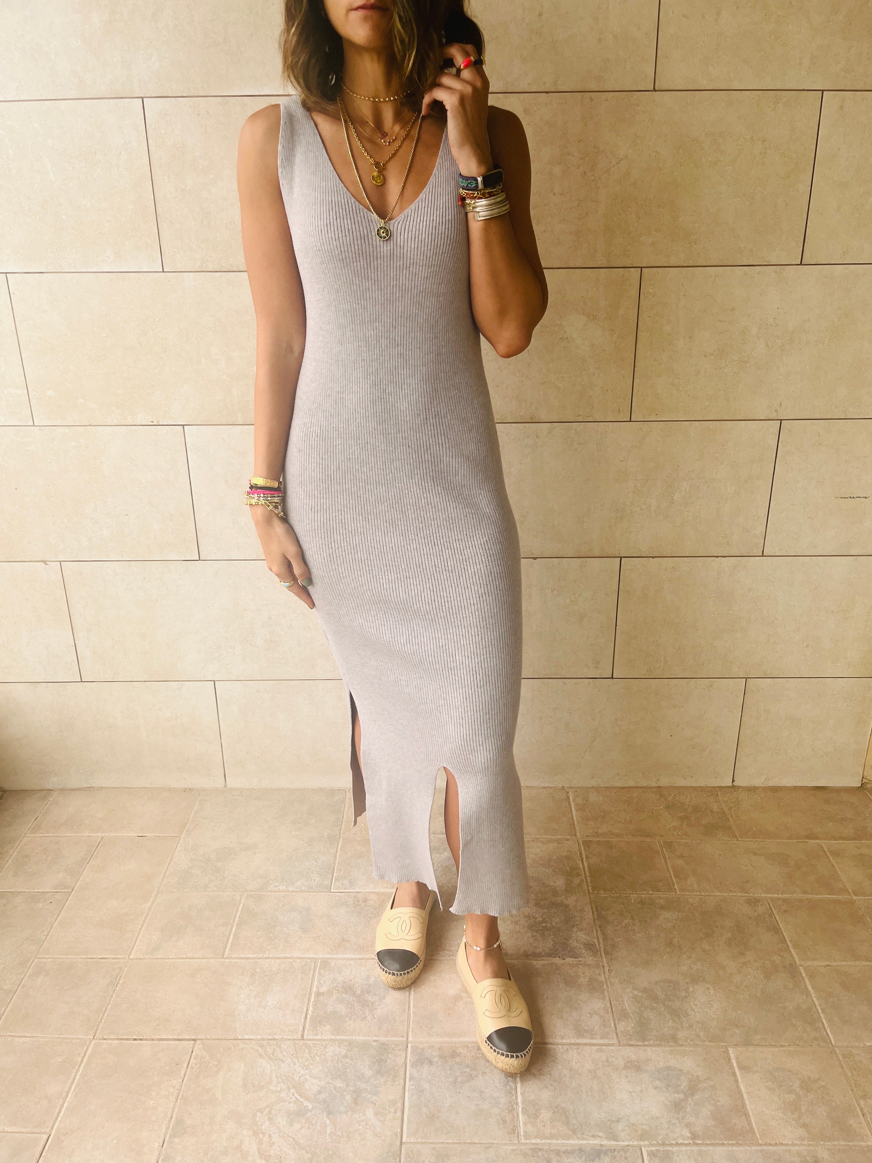 Grey Ribbed Essential Knit Dress