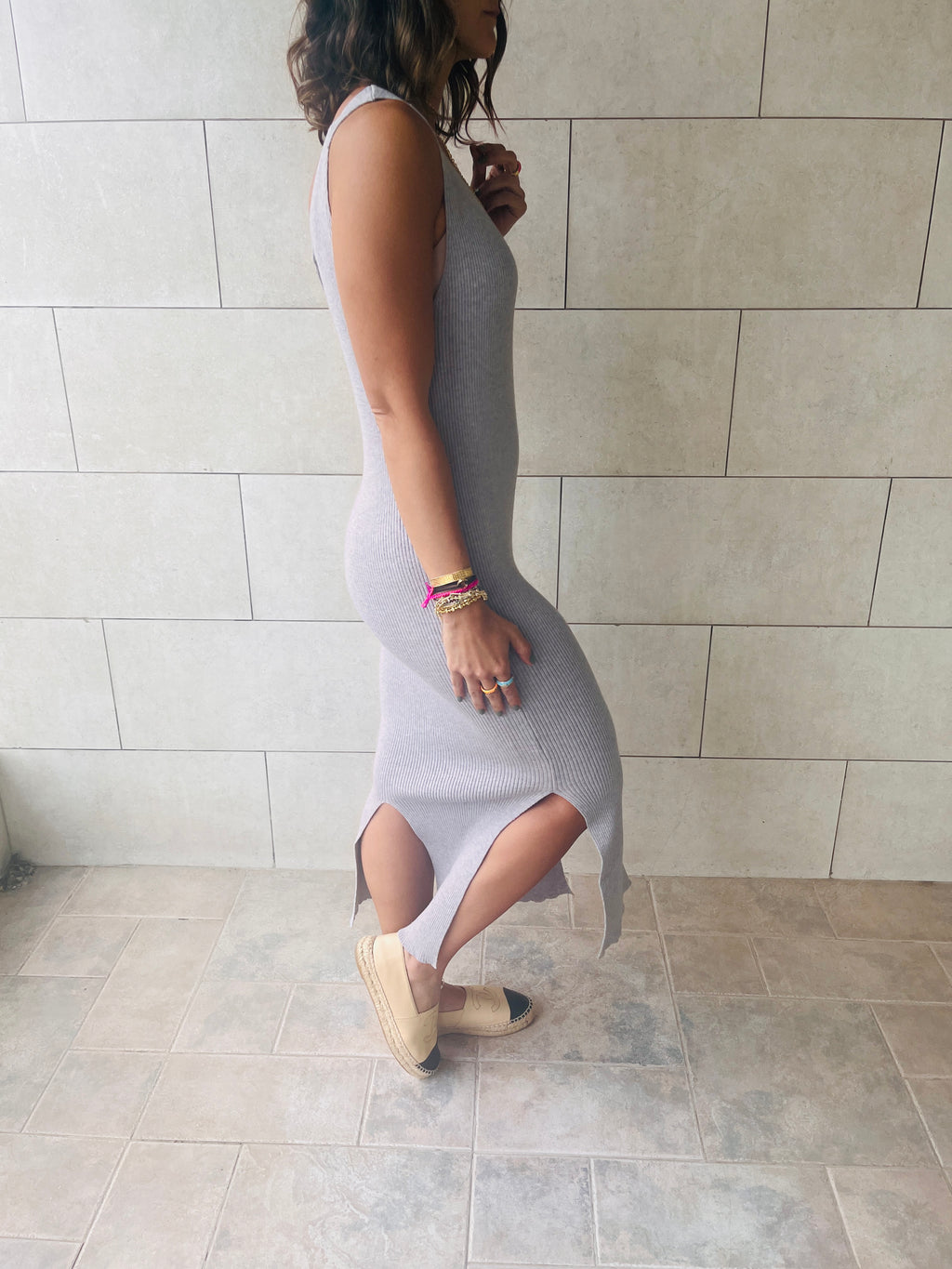 Grey Ribbed Essential Knit Dress