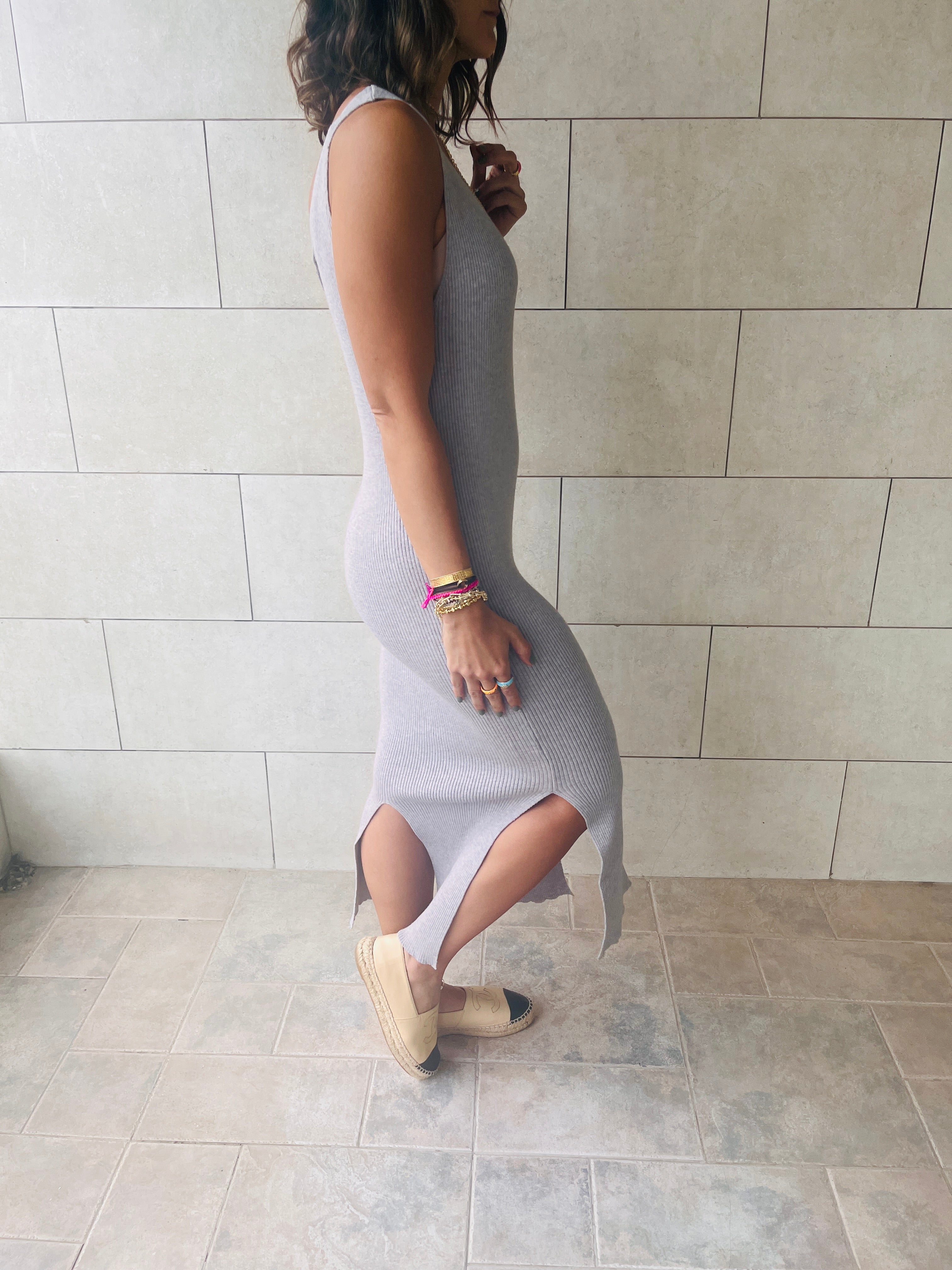 Grey Ribbed Essential Knit Dress