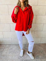 Red High Low Hooded Shirt