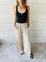Beige Side Slit Beach Pants