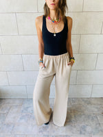 Beige Side Slit Beach Pants