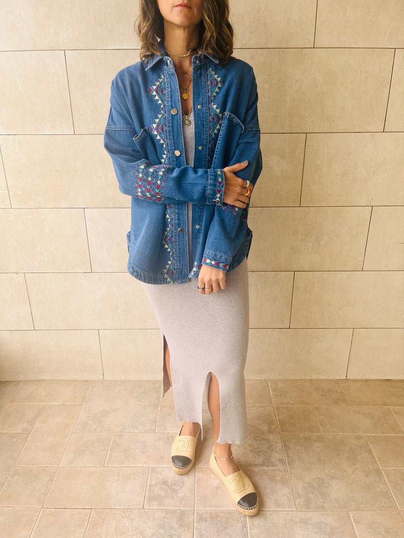 Blue Embroidered Denim Jacket