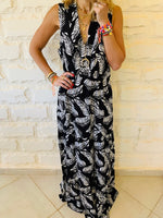 Black Linen Rhodes Tiered Dress