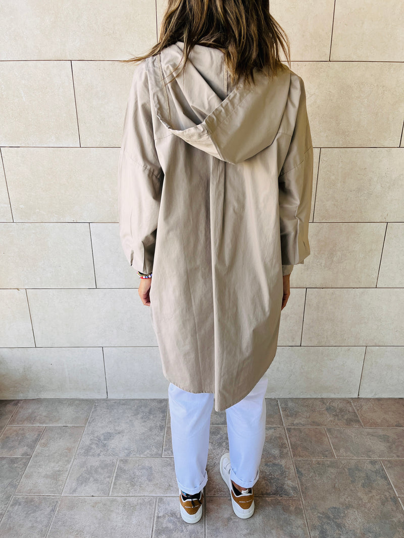 Beige High Low Hooded Shirt