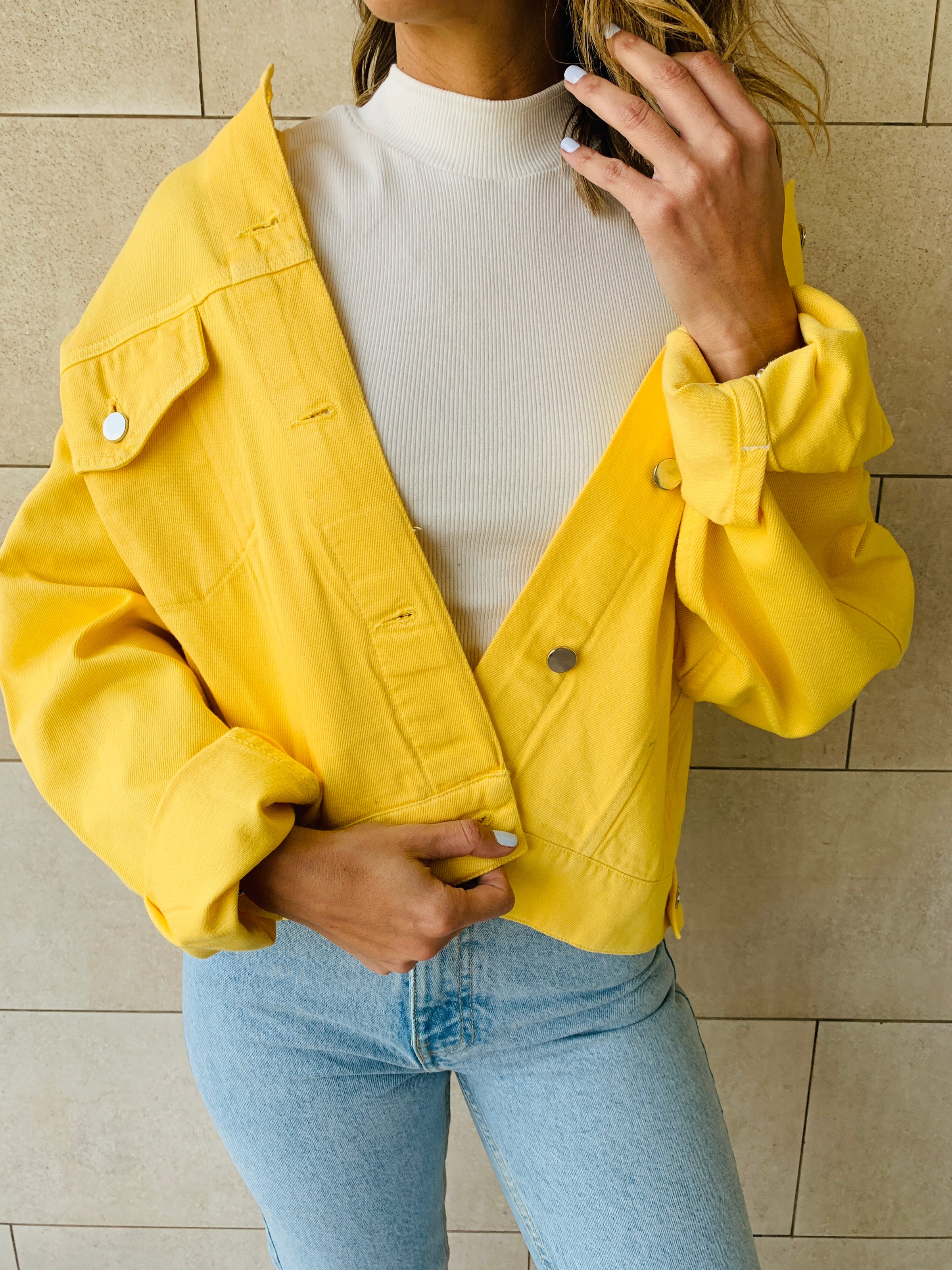 Yellow cropped sales denim jacket