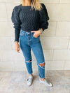 Black Puffed Braid Pullover