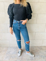Black Puffed Braid Pullover
