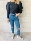 Black Puffed Braid Pullover