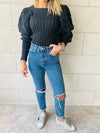 Black Puffed Braid Pullover