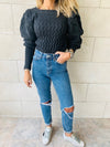 Black Puffed Braid Pullover