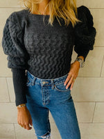 Black Puffed Braid Pullover