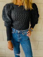Black Puffed Braid Pullover
