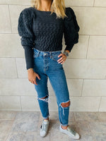 Black Puffed Braid Pullover