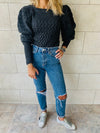Black Puffed Braid Pullover