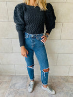 Black Puffed Braid Pullover