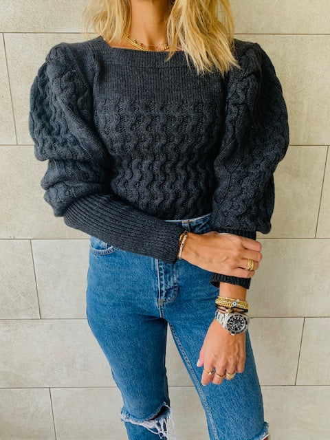 Black Puffed Braid Pullover