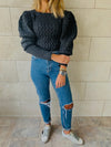 Black Puffed Braid Pullover