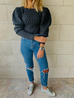 Black Puffed Braid Pullover