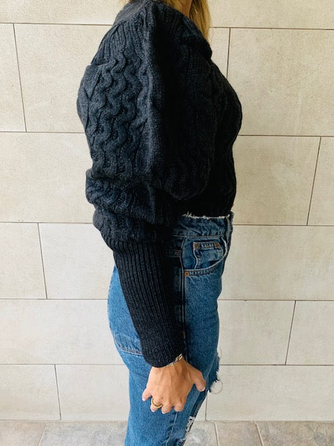 Black Puffed Braid Pullover
