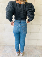 Black Puffed Braid Pullover