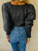 Black Puffed Braid Pullover