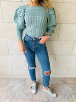 Mint Puffed Braid Pullover