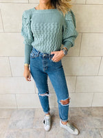 Mint Puffed Braid Pullover