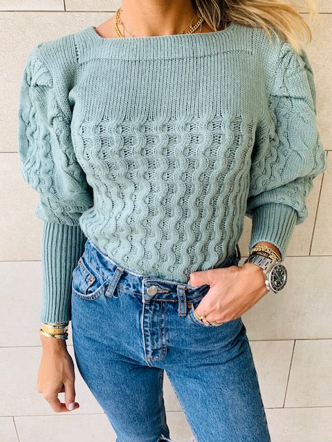 Mint Puffed Braid Pullover