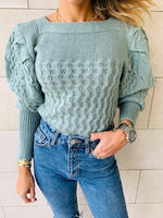 Mint Puffed Braid Pullover