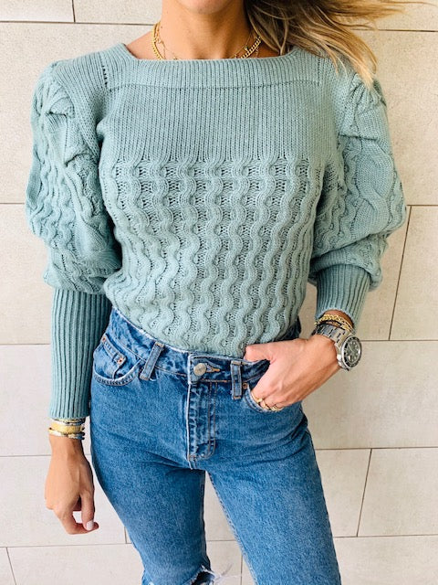Mint Puffed Braid Pullover