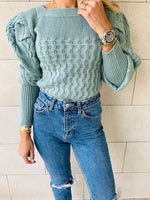 Mint Puffed Braid Pullover