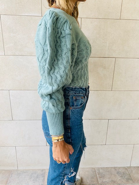 Mint Puffed Braid Pullover