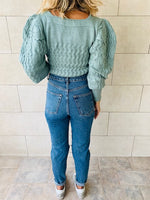 Mint Puffed Braid Pullover