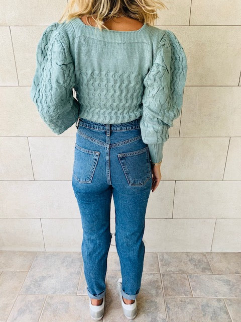 Mint Puffed Braid Pullover