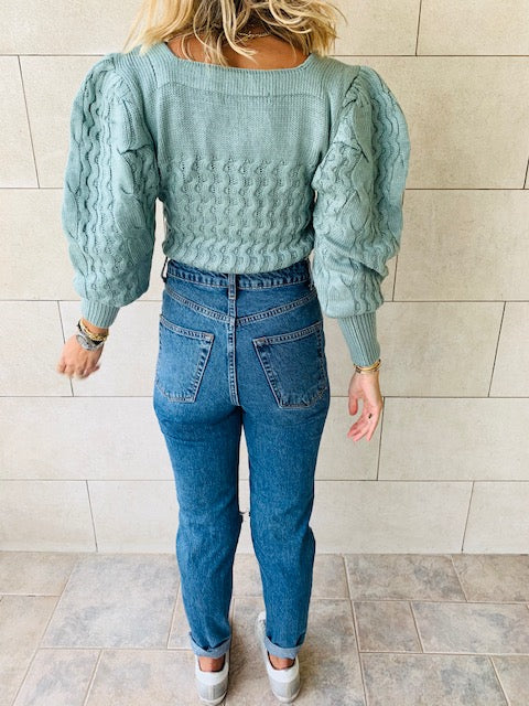 Mint Puffed Braid Pullover