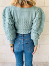 Mint Puffed Braid Pullover