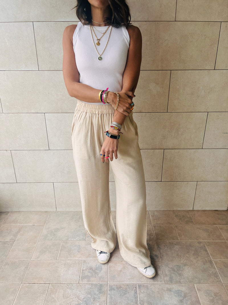 Beige Crinkle Pants