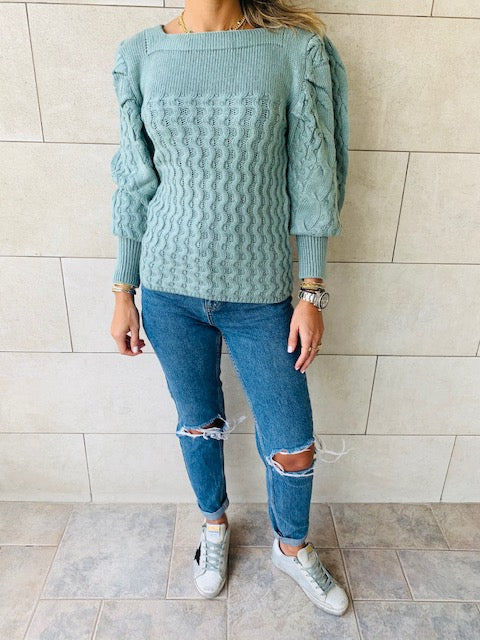 Mint Puffed Braid Pullover