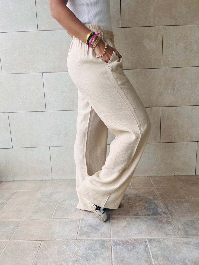 Beige Crinkle Pants