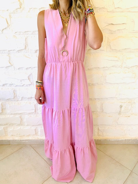 Rose Linen Rhodes Tiered Dress
