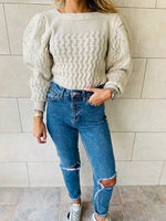 Beige Puffed Braid Pullover