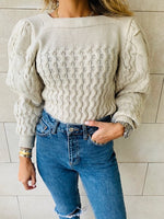 Beige Puffed Braid Pullover