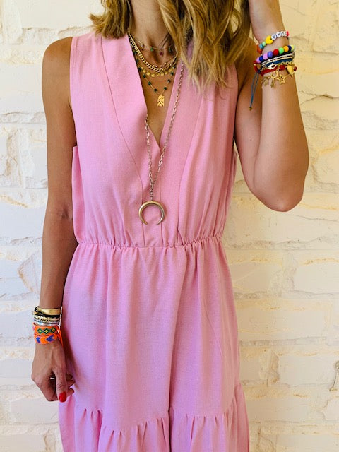 Rose Linen Rhodes Tiered Dress