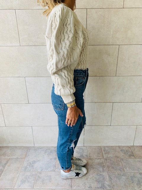 Beige Puffed Braid Pullover