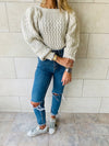 Beige Puffed Braid Pullover