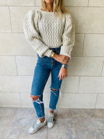 Beige Puffed Braid Pullover