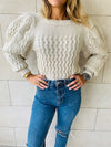Beige Puffed Braid Pullover