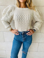 Beige Puffed Braid Pullover